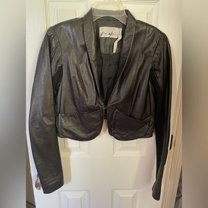 Genuine leather over waist jacket